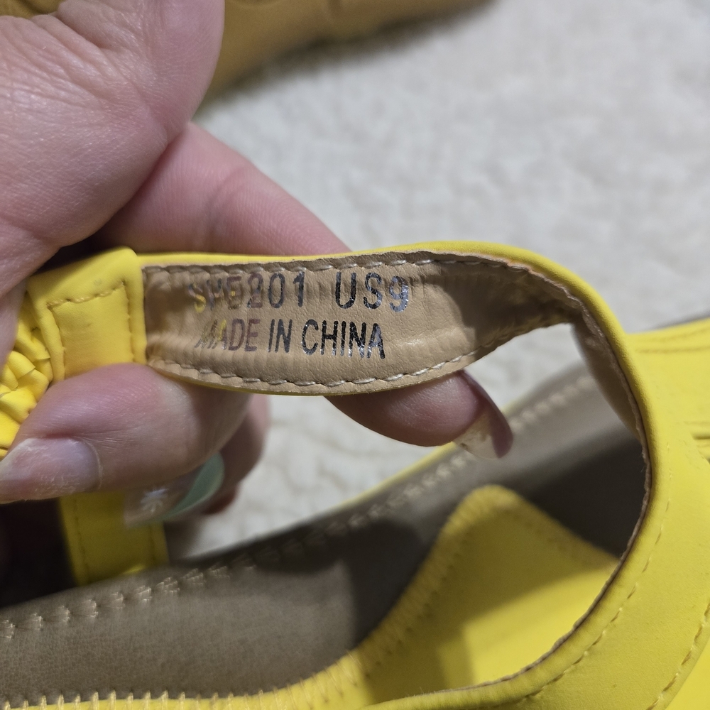 Women's Bright Yellow T-Strap Sandals - Picture 5 of 6